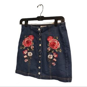 EUC Pacsun Denim Jean Floral Embroidered Skirt